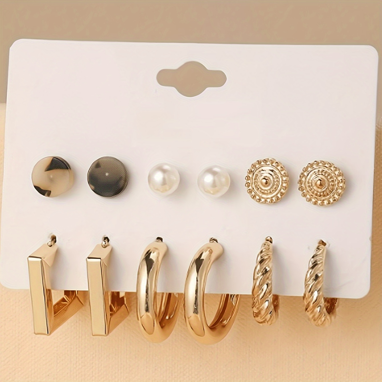 Geometric C Earrings & Round Studs Set for Everyday & Holiday